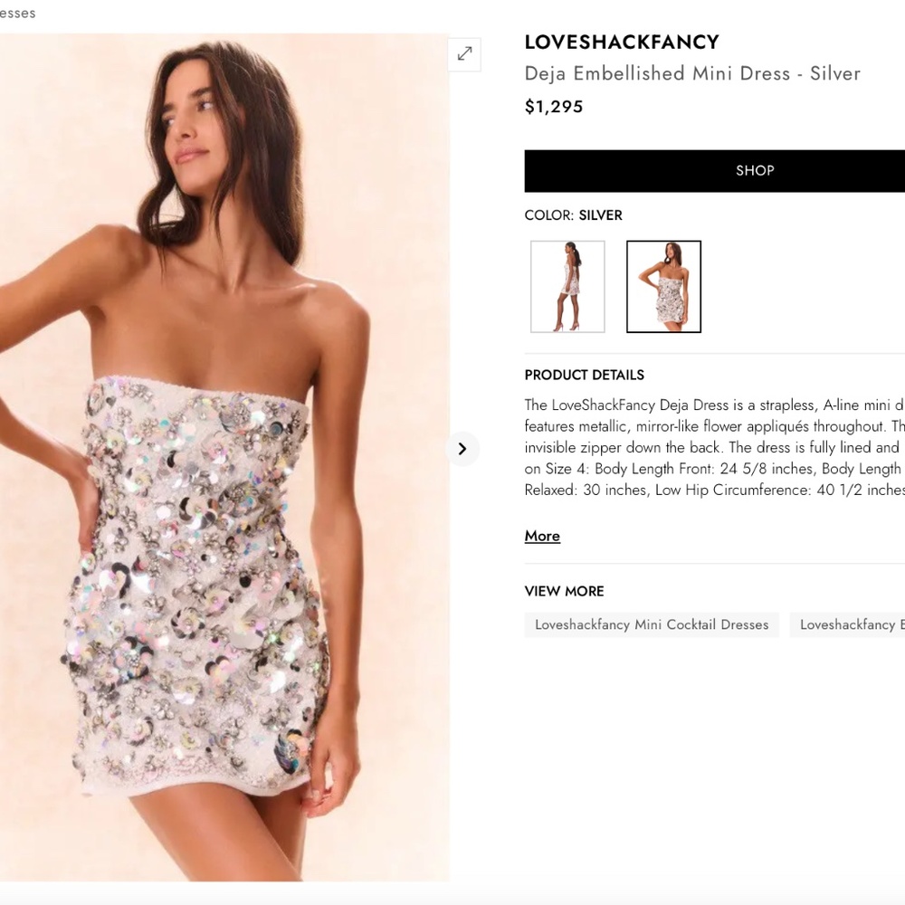 LOVESHACKFANCY Deja Embellished Mini Dress - Silver